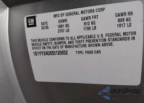 2005 Chevrolet Corvette z USA, uszkodzony, nr VIN 1G1YY24U655120652